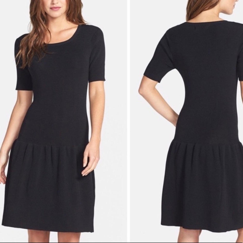 Betsey Johnson Black Sweater Knit Drop Waist Dress Size M